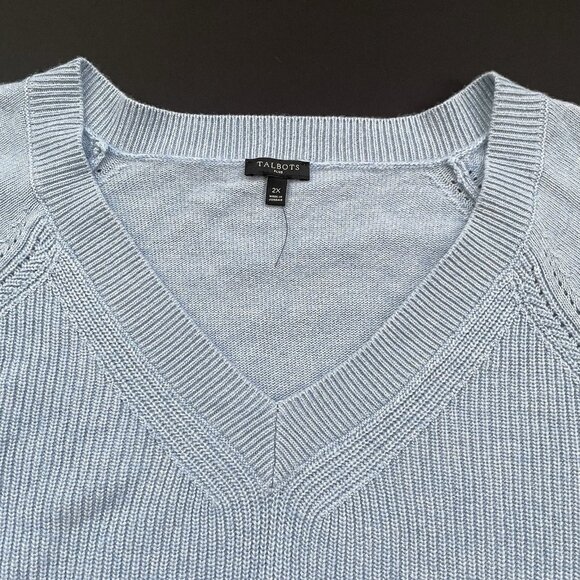 NWOT Talbots Women’s 2X Plus Blue Nylon Wool Cashmere V-Neck Ribknit Sweater - Picture 3 of 7